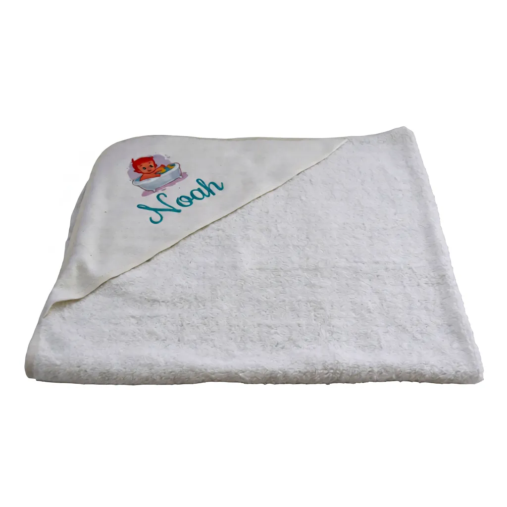 Badcape gepersonaliseerd (jongen in bad - blauw)