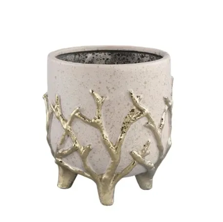 Bloempot Quin | Keramiek met Gouden Details | PTMD (zwart)